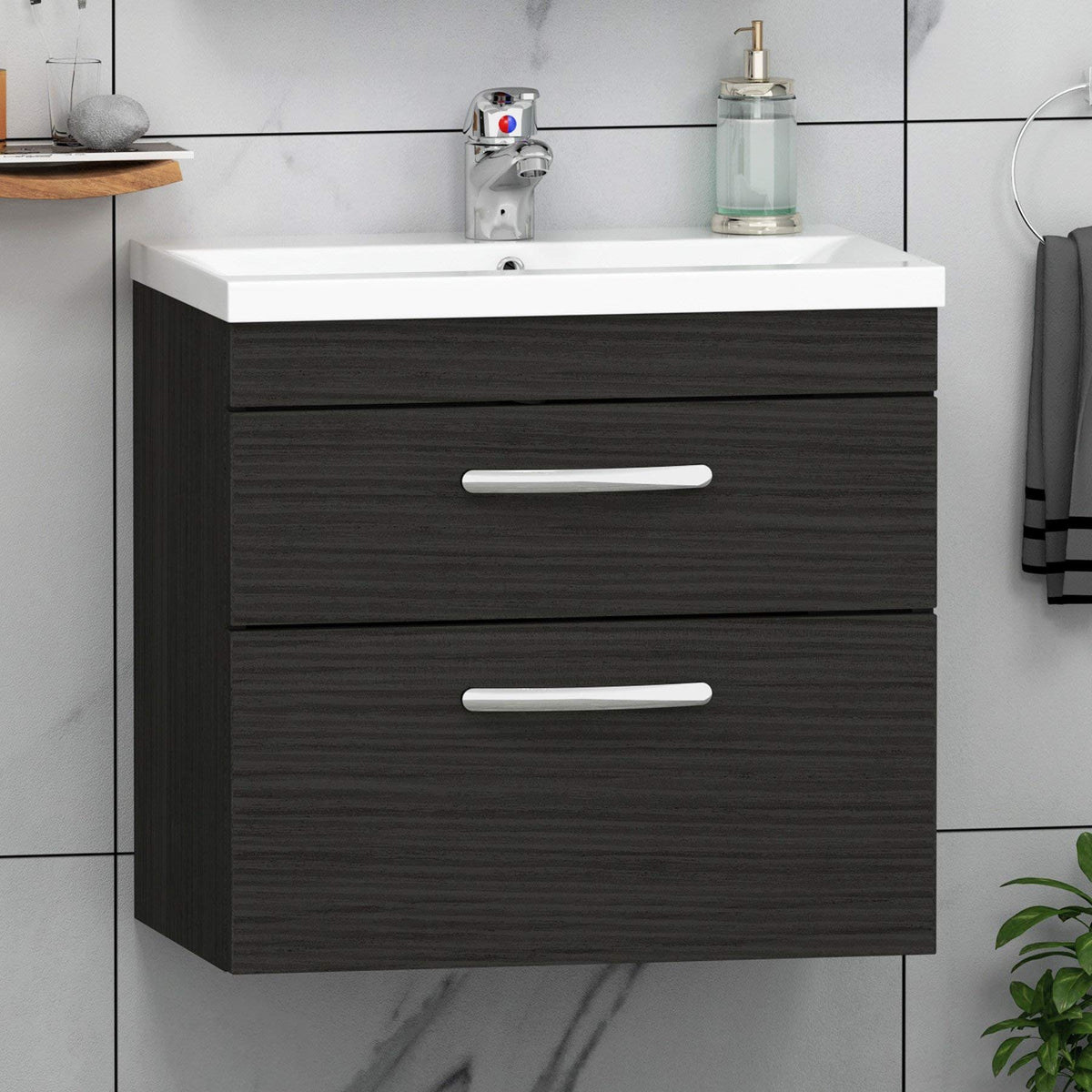 Royal Bathrooms 500mm Floor Standing Bathroom Vanity Unit Mid Edge Basin 2 Drawers Storage Cabinet Furniture - Grey Elm