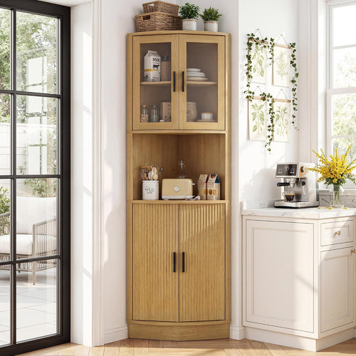BonVache Corner Cabinet,5-Tier Storage Kitchen Sideboard Cabinets,Nature