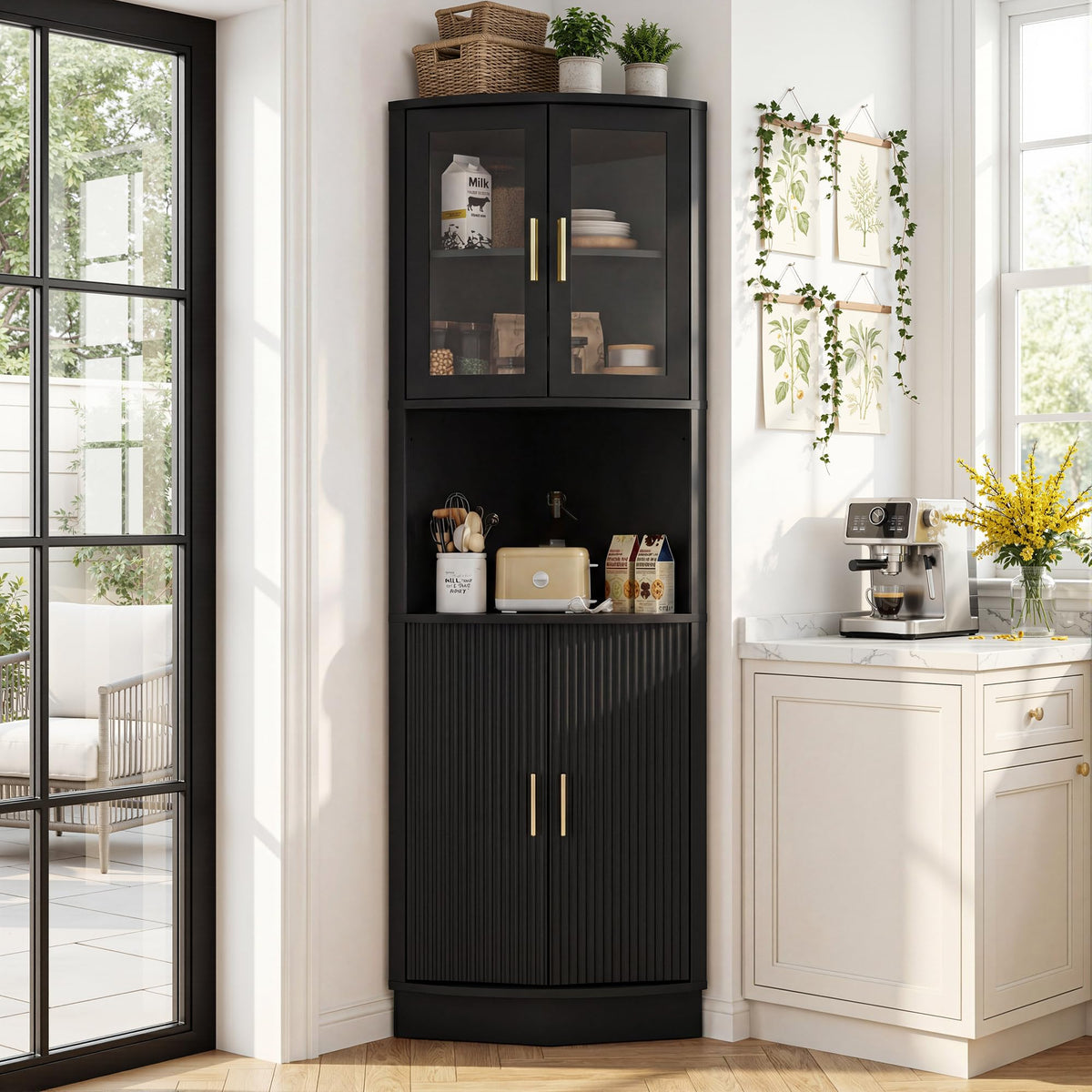 BonVache Corner Cabinet,5-Tier Storage Kitchen Sideboard Cabinets,Nature
