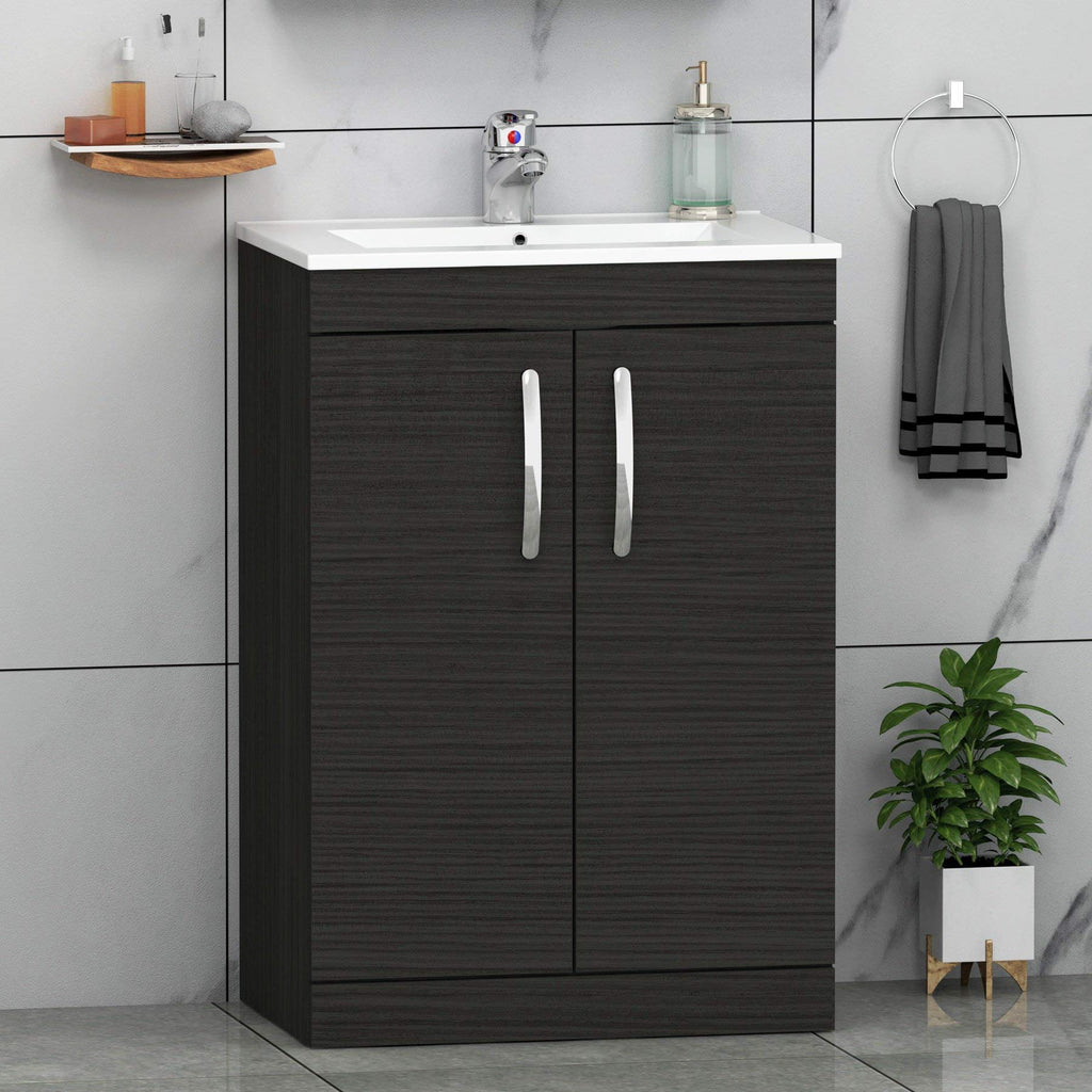 Royal Bathrooms 500mm Floor Standing Bathroom Vanity Unit Mid Edge Basin 2 Drawers Storage Cabinet Furniture - Grey Elm