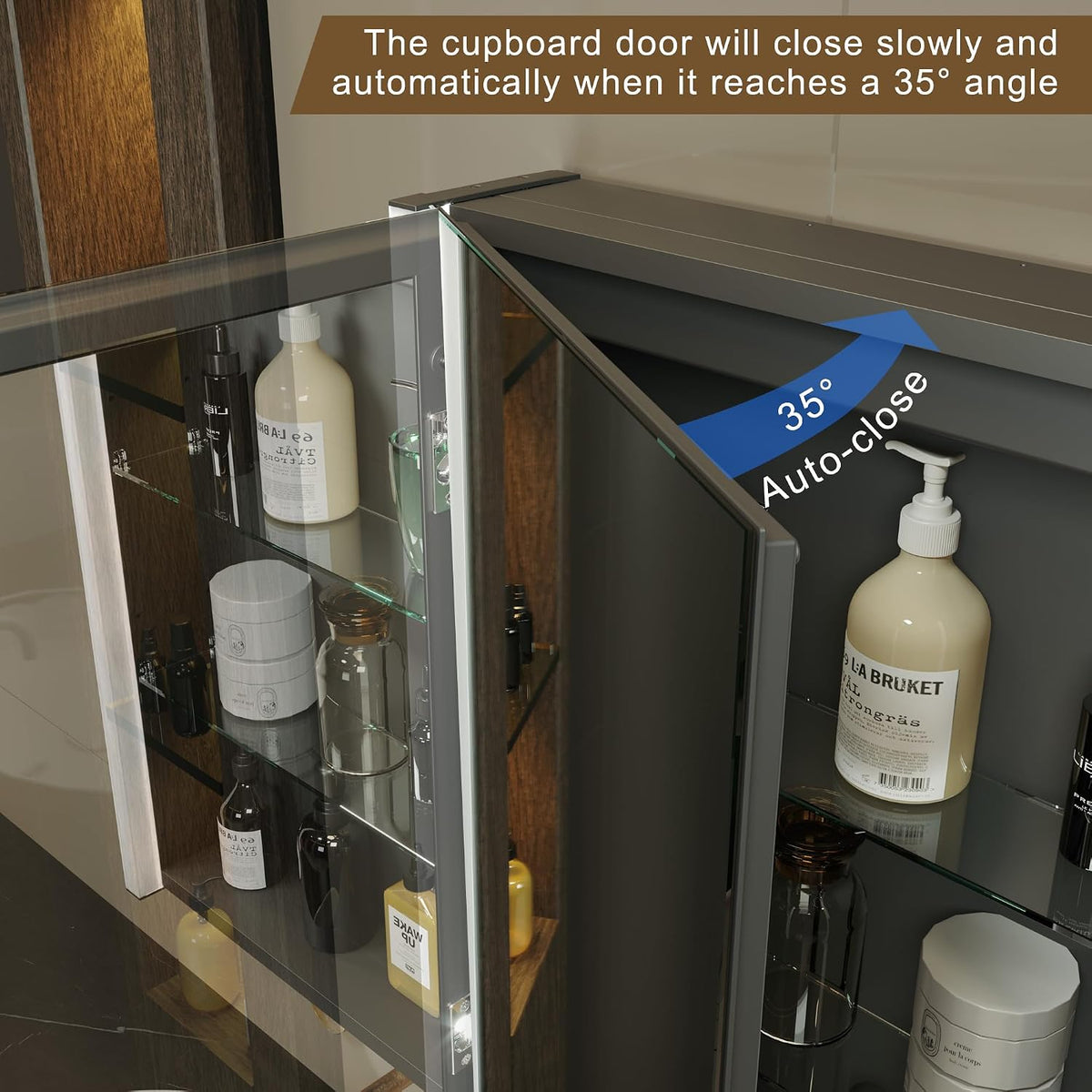 KWW 80 x 70 cm Two Doors Aluminum LED Bathroom Medicine Cabinet with Mirror